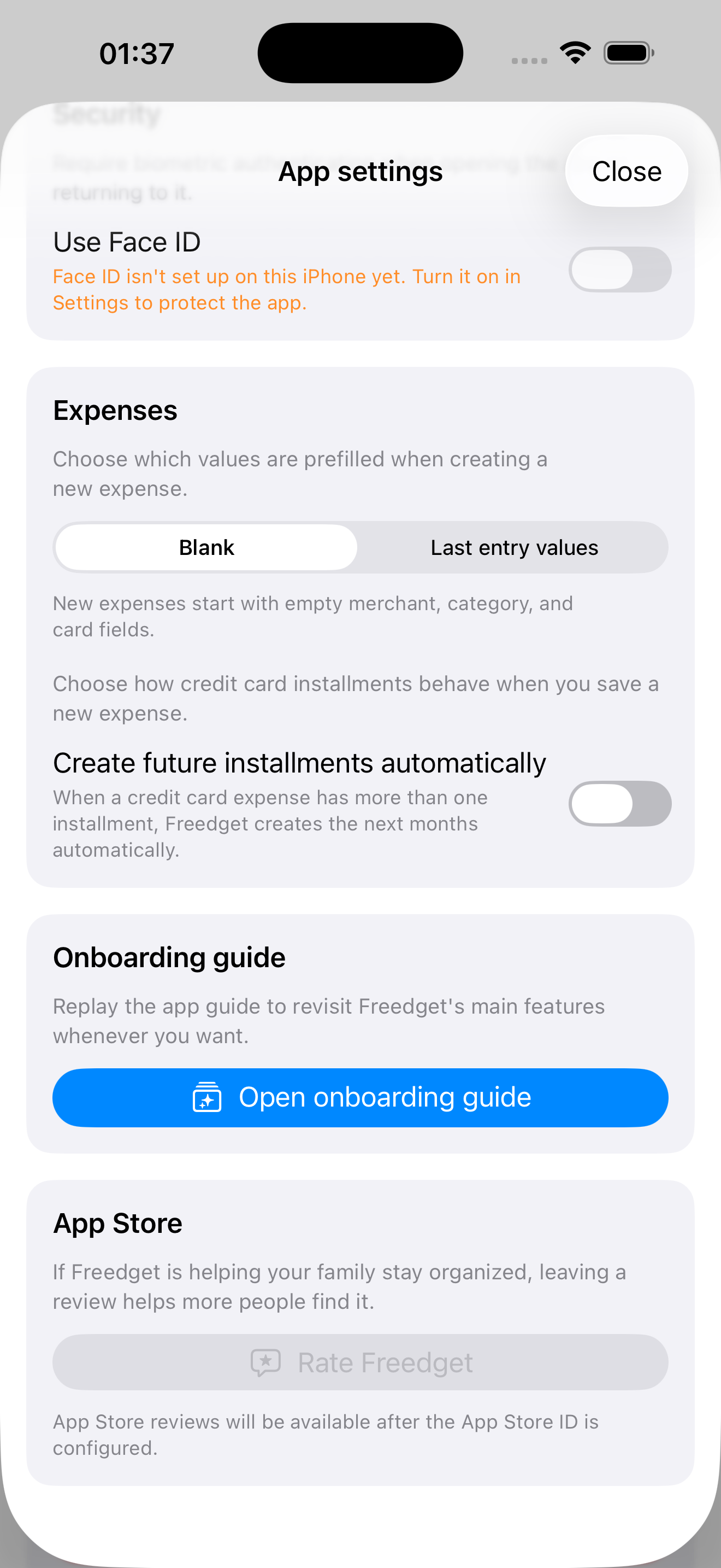 Freedget backup settings in light mode