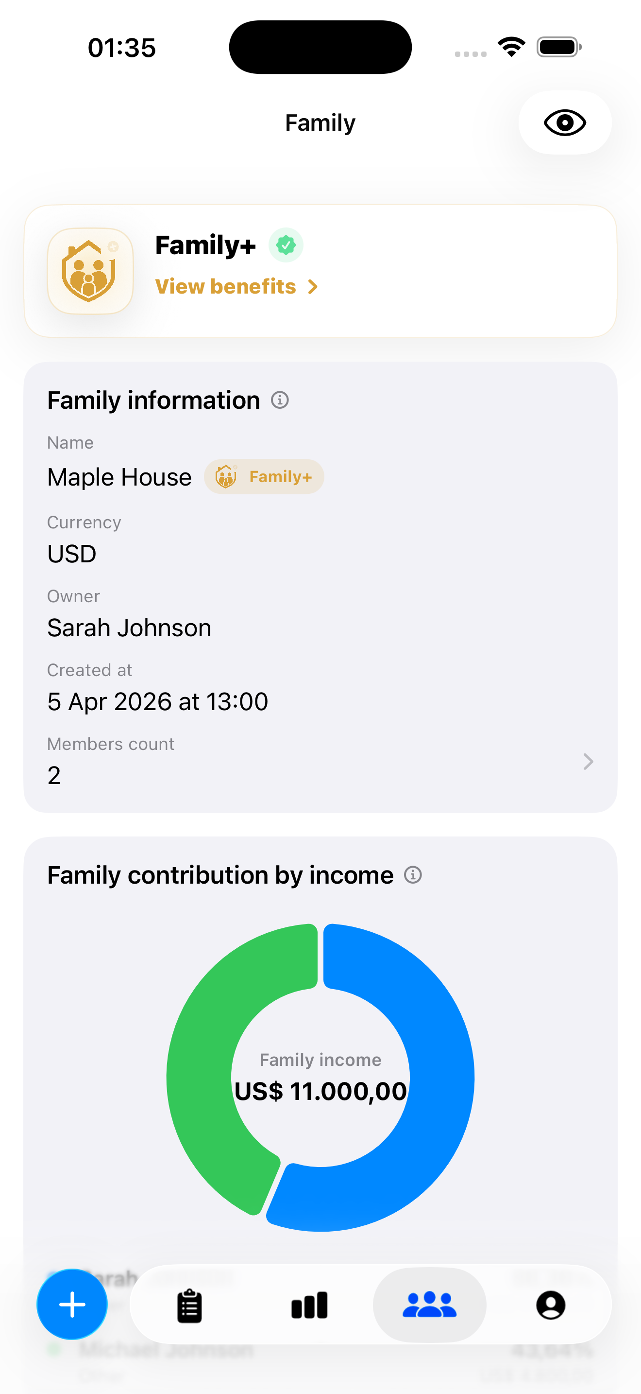 Family screen in light mode